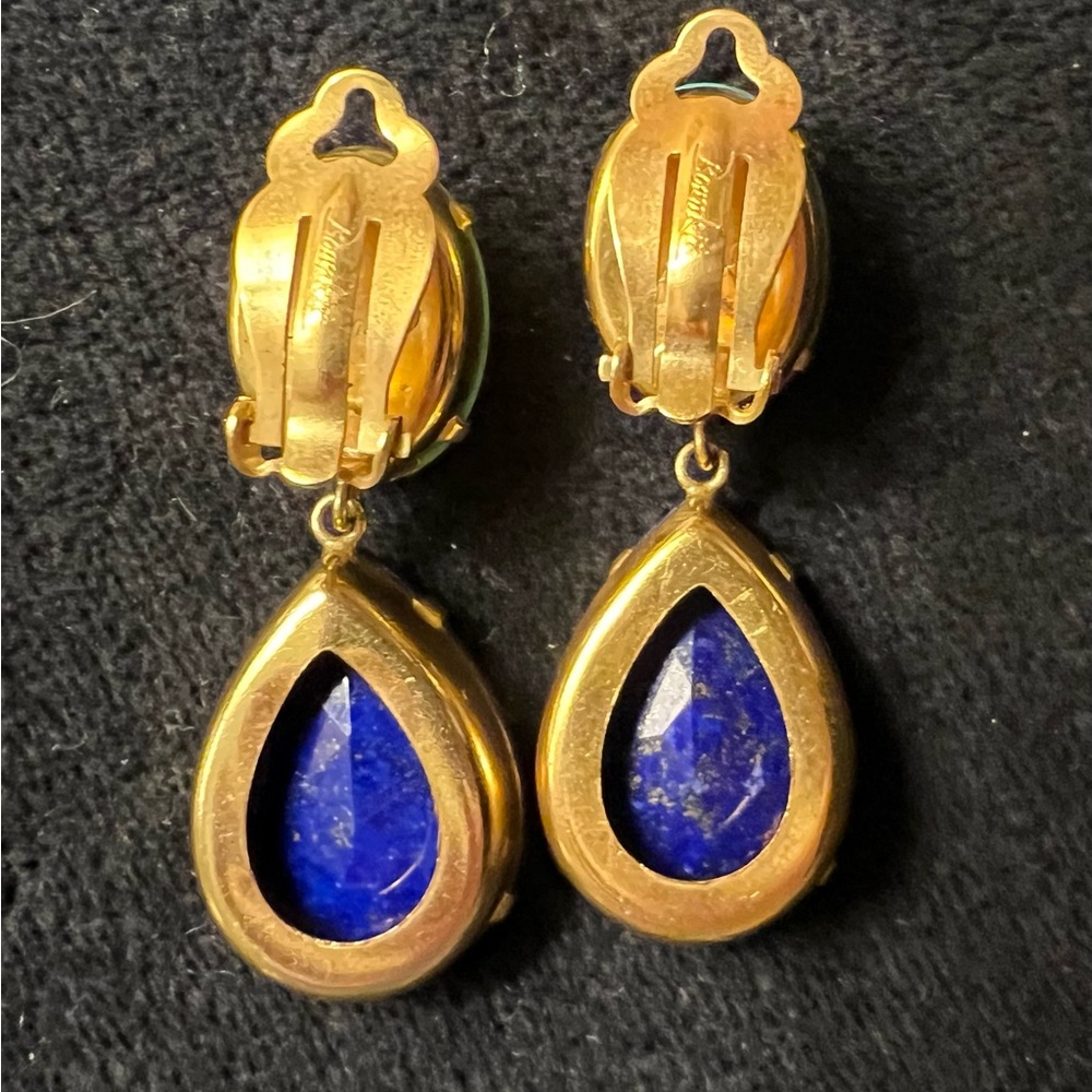 Bounkit Lapis and Turquoise Color Drop Clip-On Earrings - Picture 2 of 6
